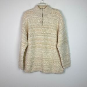 Jones New York Hand Knit Wool Blend 1/4 Zip Pullover Sweater Chunky Ivory